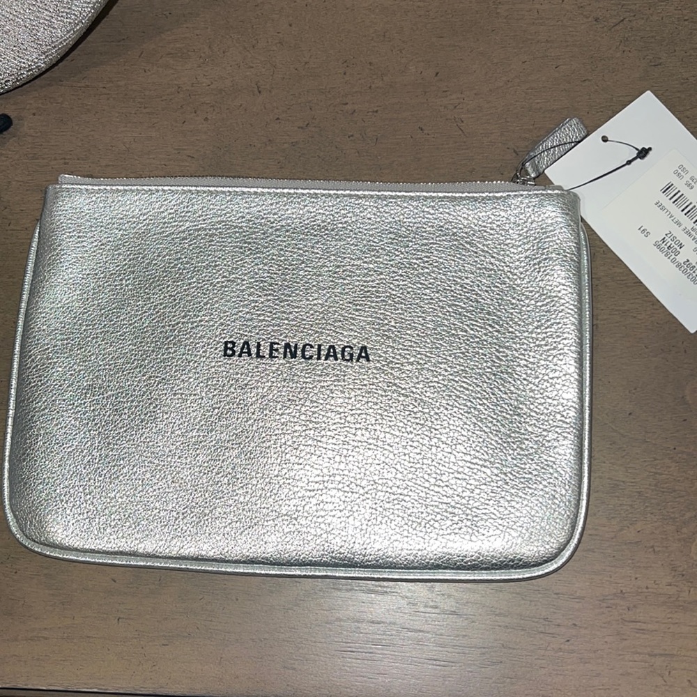 Balenciaga Silver Metallic Leather Clutch Wristlet - Picture 2 of 6